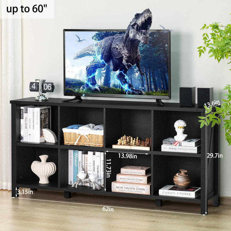 Farmhouse Wood Long Storage Organizer Bookcase, Black, (2 Shelves)  29.7" H x 62" W x 13.6" D