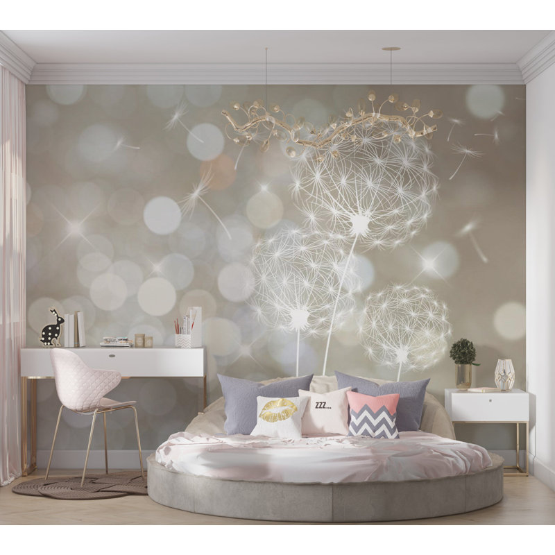 Adhésif mural floral pelez et collez - La ballade du pissenlit, L 115 po x L 82 po