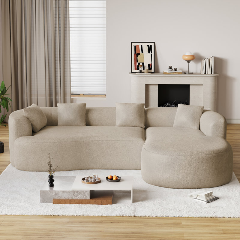 Curved Boneless L-Shaped Sectional Sofa With Chaise Lounge, No Assembly Required, Right Hand Facing, Brown Chenille