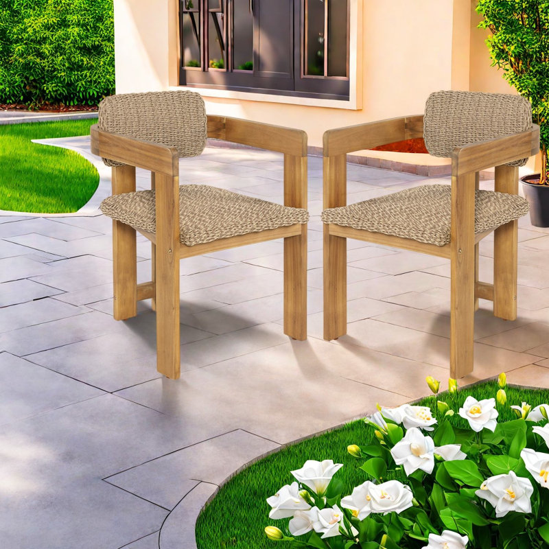 Ensemble de 2 chaises de salle à manger de patio haut de gamme, en bois d'acacia rustique pour l'extérieur