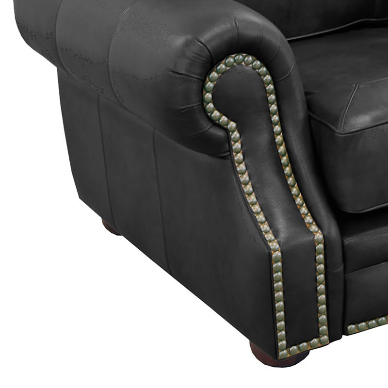 Stana 100" Wide Genuine Leather Sofa with Nailhead Trim, Burnham Black Genuine Leather