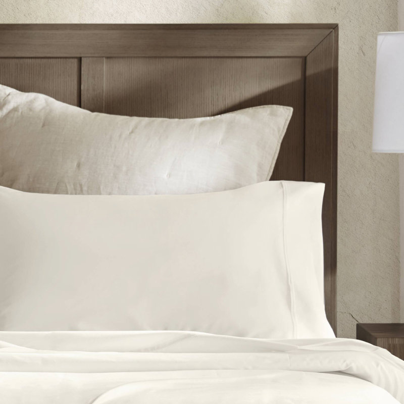 4 Pieces Sateen Sheet Set, King Sheet Set with 2 Pillowcases, Ivory
