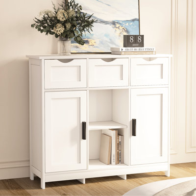 White Storage Cabinet With Drawers And Shelves For Home Organization In Living Room, Bedroom, Bathroom Adjustable Shelf