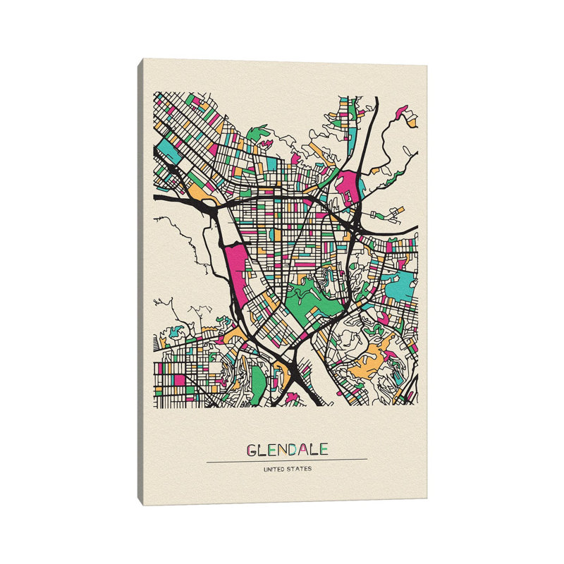 Glendale, California Map by Ayse Deniz Akerman - Wrapped Canvas Gallery-Wrapped Canvas Giclée, 152.5 cm H x 101.5 cm W