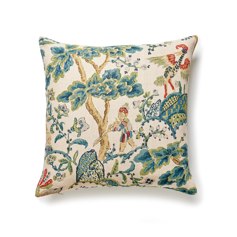 Porcelain Square Pillow Cover & Insert, Green/Beige/Red