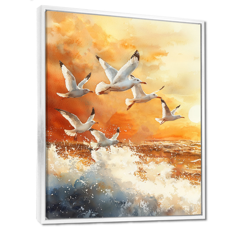 Reproduction d'art sur toile Aylsworth Seagulls At Sunrise IV, H 40 po x l 30 po, Reproduction encadrée sans passe-partout