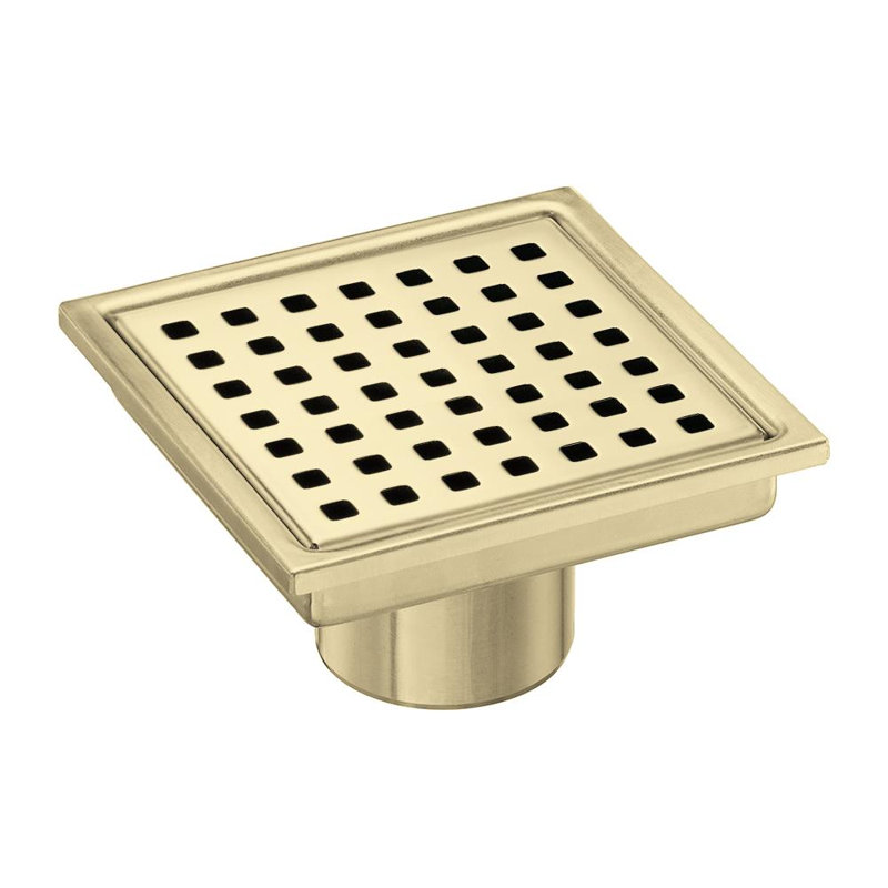 FlowGuard 4" Brushed Gold square grid drain, Brushed Gold