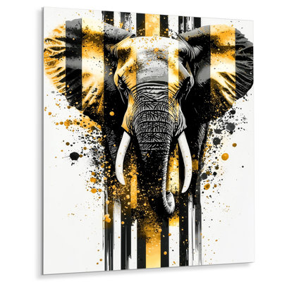 Golden Elephant African Giant I - Animals Metal Wall Decor, Elephant Metal Print