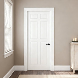 28" X 80" Solid Core Interior Slab Door, Primed 6-Panel Standard Wood Door Slab, Standard Paint-Ready Panel Door For Pantry, Closet, Bedroom, Bathroom Or Pocket Door Installation, No Pre-Cut Bore Holes, Hardware Not Include