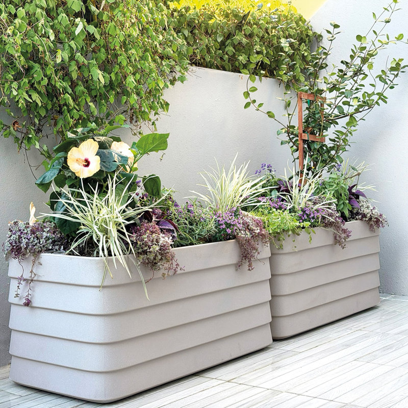 Slat Rectangular Self Watering Planter Box, 17" H x 36" W x 17" D, Parchment