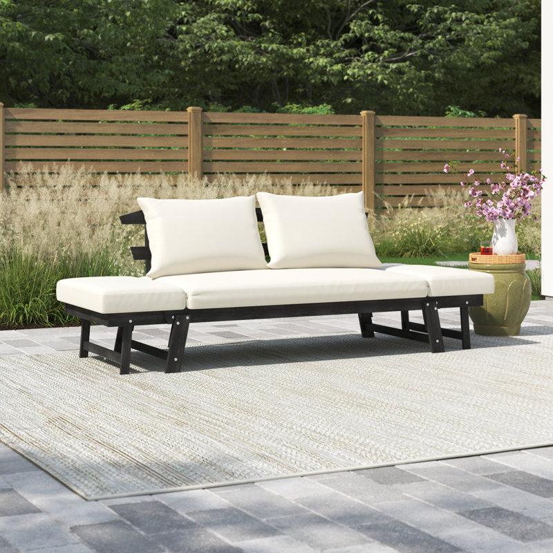 Lit de jour pour l'extérieur de 85,4 po de largeur avec coussins Jacqueline, Beige, Gris ardoise foncé