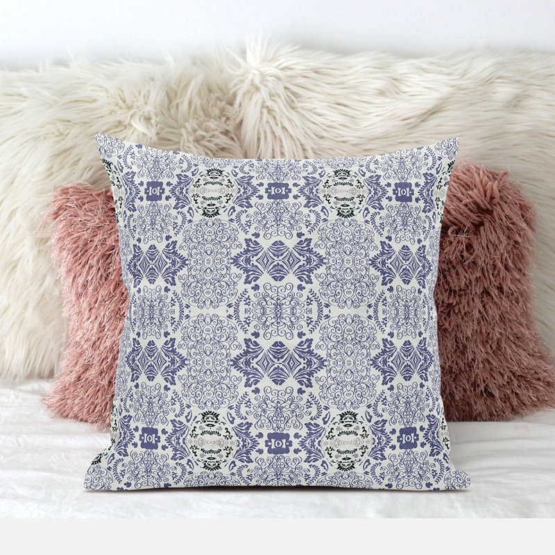 Housse et insert de coussin carré en polyester intérieur / extérieur, 26 po x 26 po, Blanc, bleu, gris