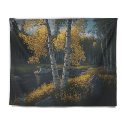 Blossoming Birches On A Sunny Lake Day IV Polyester Tapestry