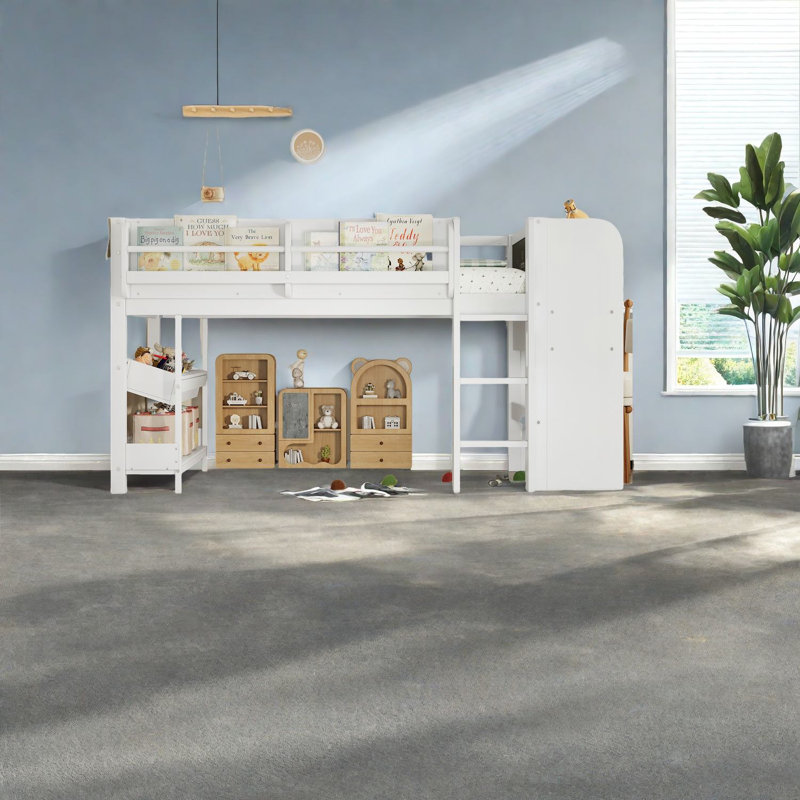 Lit mezzanine simple peu encombrant, bois massif, conception multifonctionnelle pour maison familiale