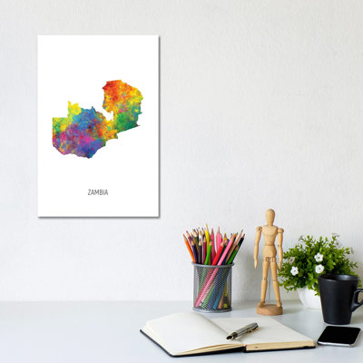 Zambia Map by Michael Tompsett - Wrapped Canvas Print