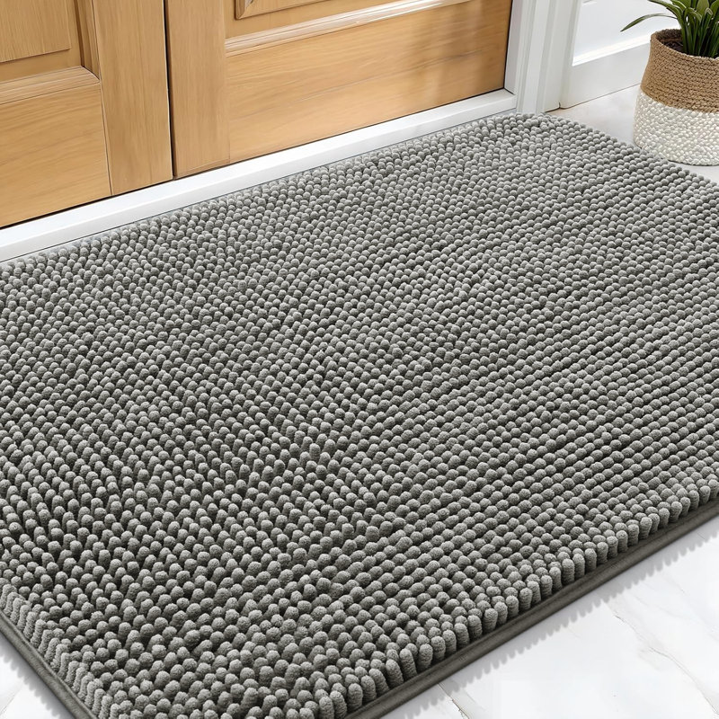 CHENILLE DOOR MAT (NON-SLIP), 50cm W x 80cm L, Grey