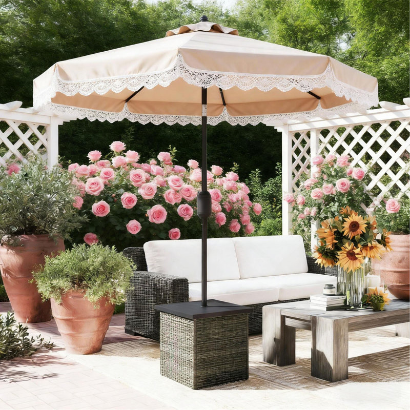 Table de bout carrée pour l'extérieur, table d'appoint en osier avec trou pour parasol