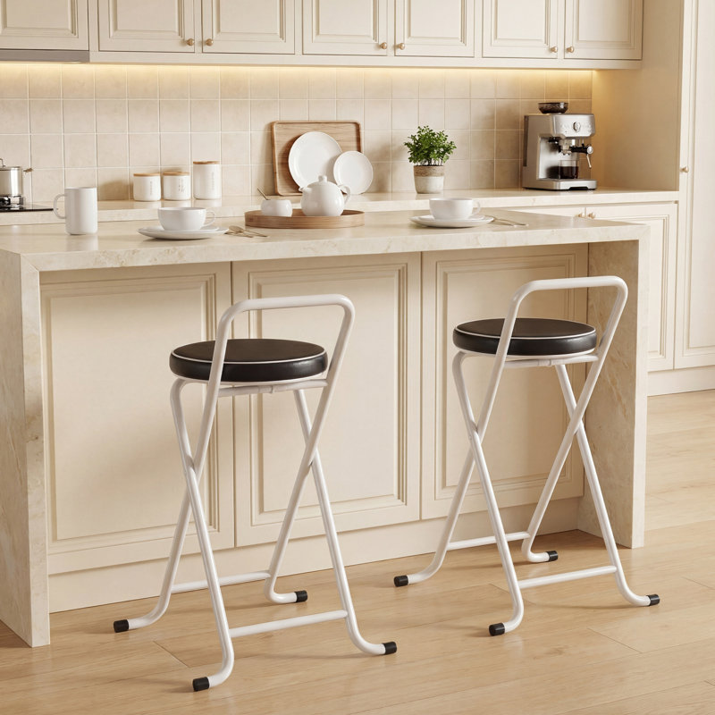 Ensemble de 2 tabourets pliables avec siège en polyuréthane pliable, noir