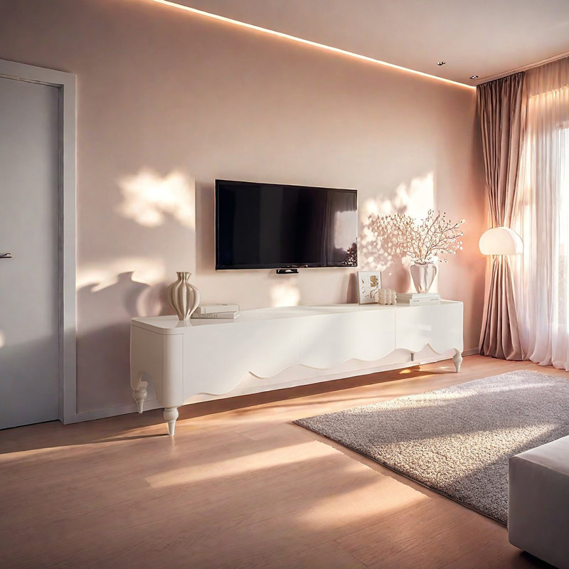 Meuble télé avec design à vagues et rangement rabattable, H 16,14 po x L 86,61 po x l 15,74 po