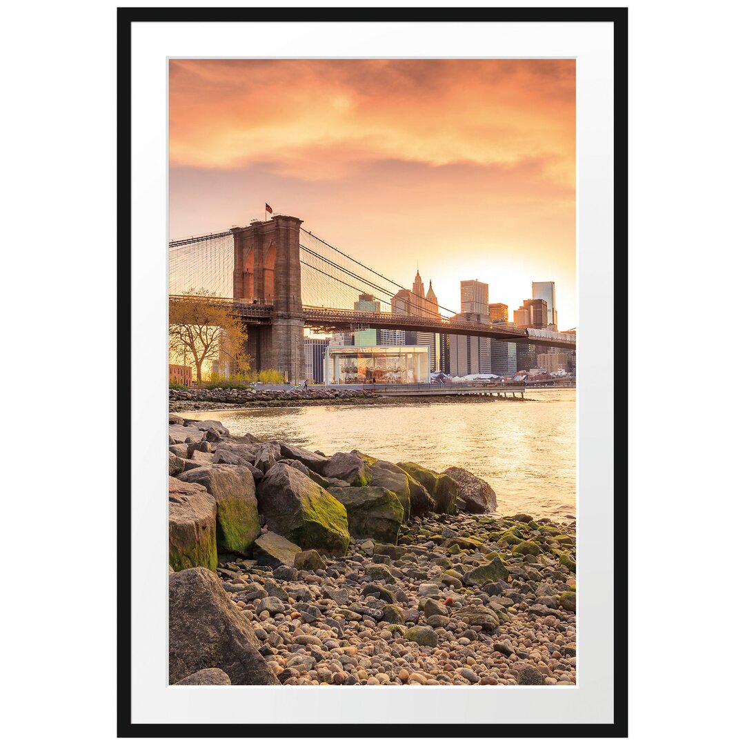 Gerahmtes Poster Brooklyn Bridge Sonnenuntergang