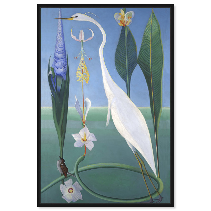 Oiseau dans un jardin - Peinture, H 36 po x l 24 po, Cadre noir