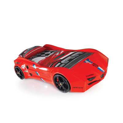 Aafkea Twin Race Car Bed, Remote Control, LED Lights, Sound FX, Rear Seat