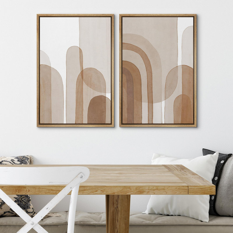 «Mid-Century Yellow Grey», 2 pièces sur toile, H 24 po x l 36 po, Encadré naturel