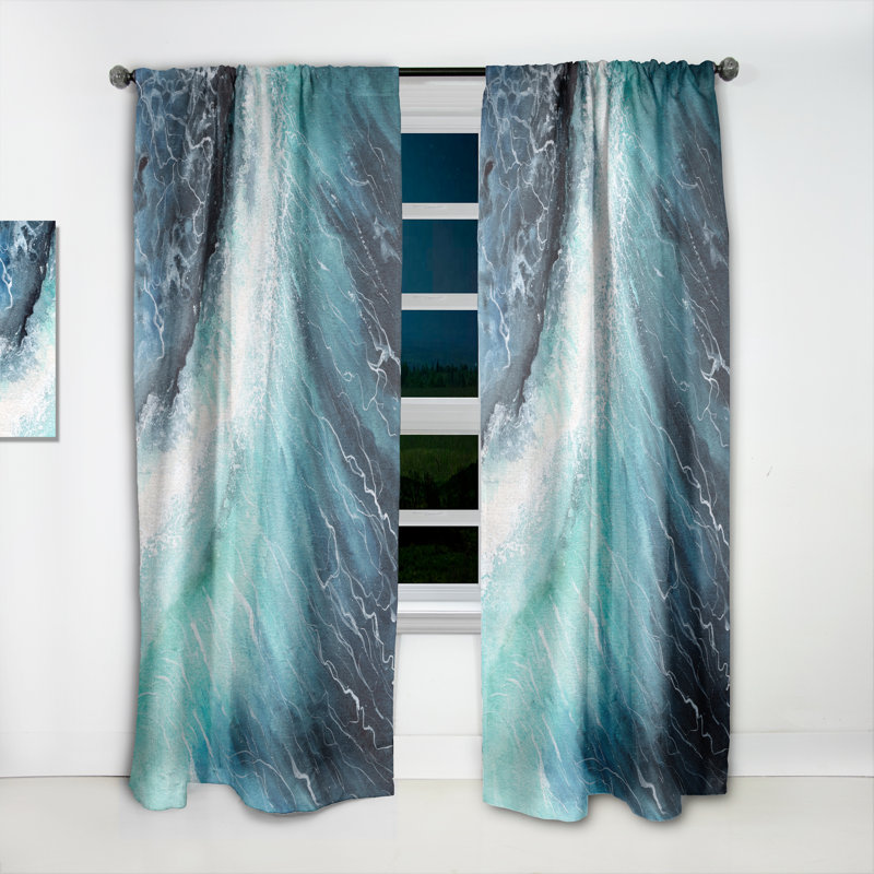 Panneau de rideau abstrait, décor obscurcissant Ocean Waves - vagues bleu marine avec écume de mer blanche I