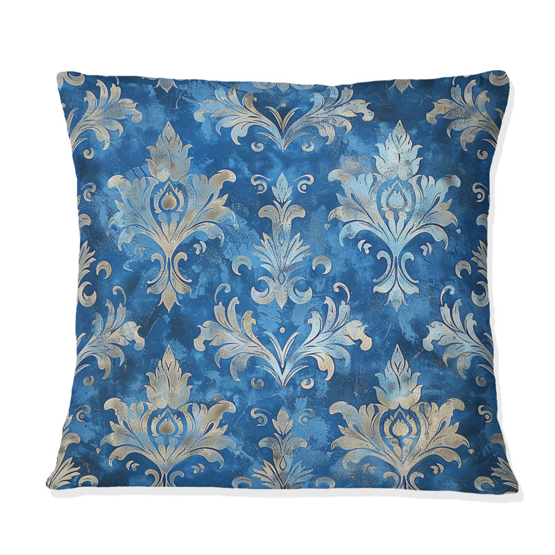 Coussin décoratif Glamour Damask - Glam, H 18 po x H 18 po, Bleu / doré