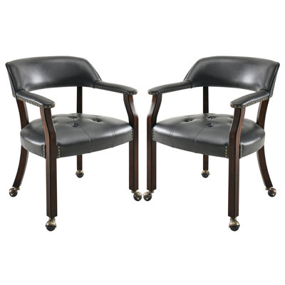 Swivel Tufted Dining Chairs With Casters And Arms