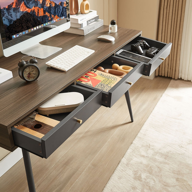 Bureau d'étude Mid-Century moderne avec tiroirs, bureau d'ordinateur multifonctionnel