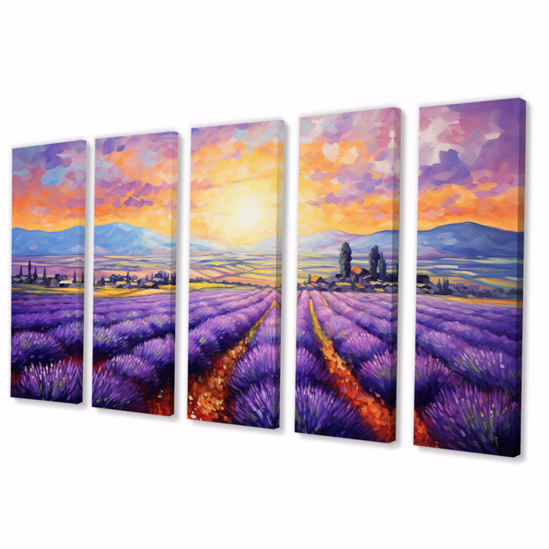 Vangogh Lavender Fields I - Vangogh, reproduction sur toile - 5 panneaux égaux