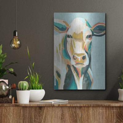 «Colorful Cows III» par Grace Popp, verre d'art mural en métal