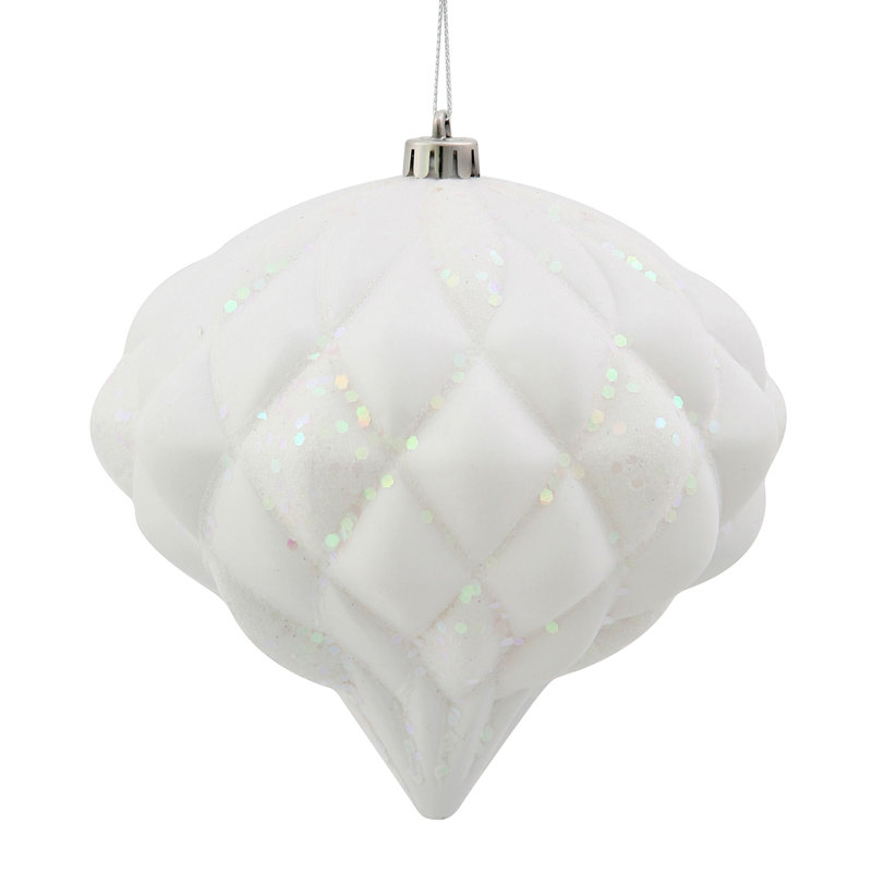 Ornement en oignon 5,7 po à motif de paillettes, H 5,7 po x l 5,7 po x P 5,7 po, Blanc mat, paillettes