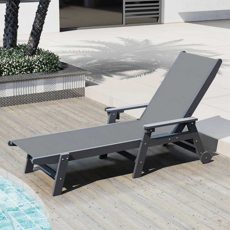 Lounge Chair Outdoor, Hdpe Chaise Lounge Outdoor With Wheels, Patio Lounge Chair Adjustable 5-Position Recliner For Patio, Poolside, Yard