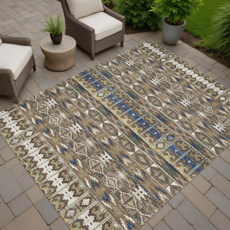 Machine Washable Indoor/Outdoor Chantille ACN2635 Lodge Rug, 8' x 10', Brown