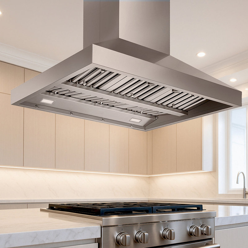 Victory 42-Inch 750 CFM Island Range Hood in Stainless Steel with Baffle Filters, 4-Speed Rotary Switch, Dimmable LED's