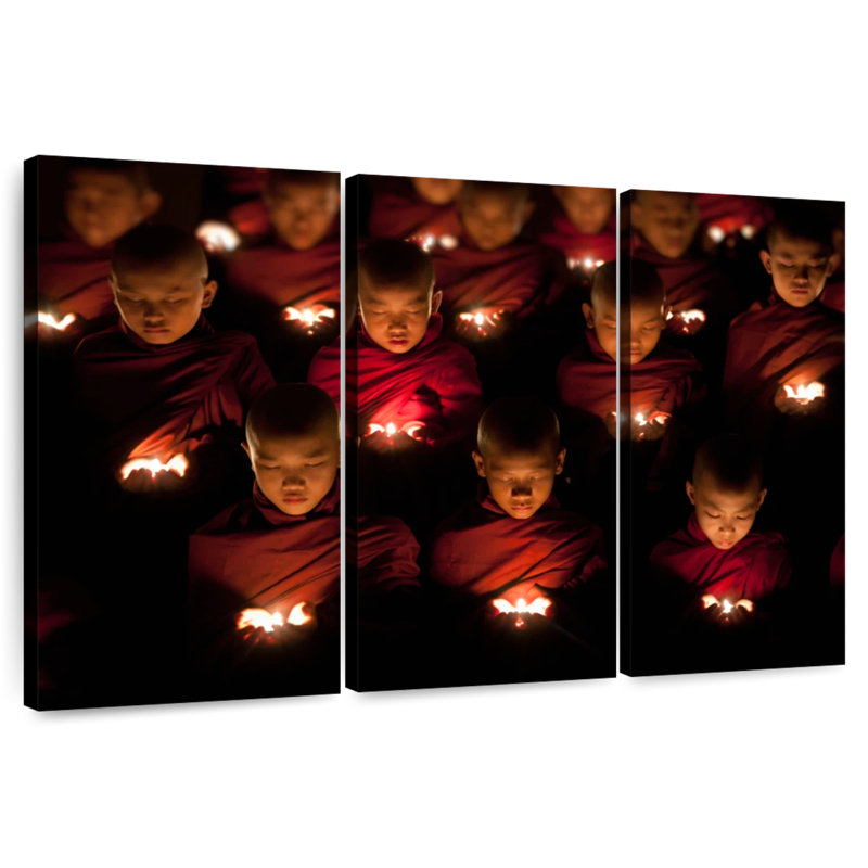 Adella Burmese Monks Praying In Yangon Burma, 36" H x 57" W