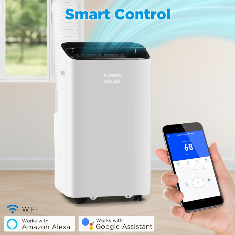 Climatiseur portatif à onduleur 14 000 Btu Turbro Groenland, haute efficacité, fonctionnement silencieux, refroidissant jusqu'à 600 pieds carrés Ft., Déshumidificateur et ventilateur, avec télécommande, Wi-Fi et Alexa / Google Assistant
