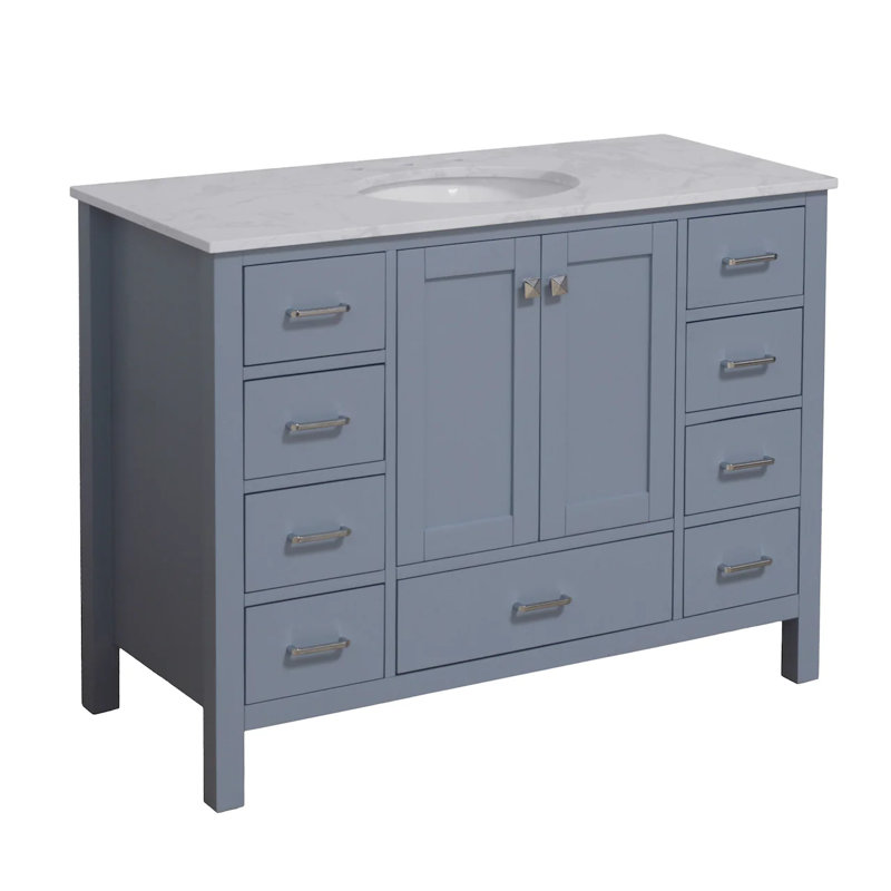 Ensemble de meuble-lavabo simple 48 po Claudett, Bleu poudre, Carrara d'ingénierie