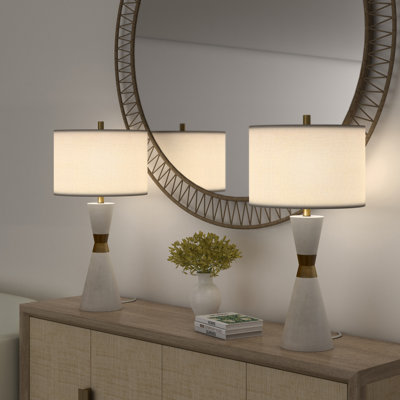 Hourglass - 30.5" Resin and Metal Table Lamp - Set of Two - White, Gold Finish
