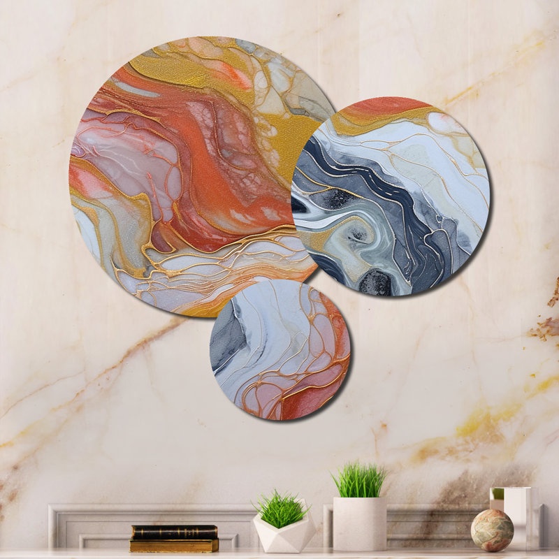 Ensemble de 3 décorations murales symphonique aqua orange pêche