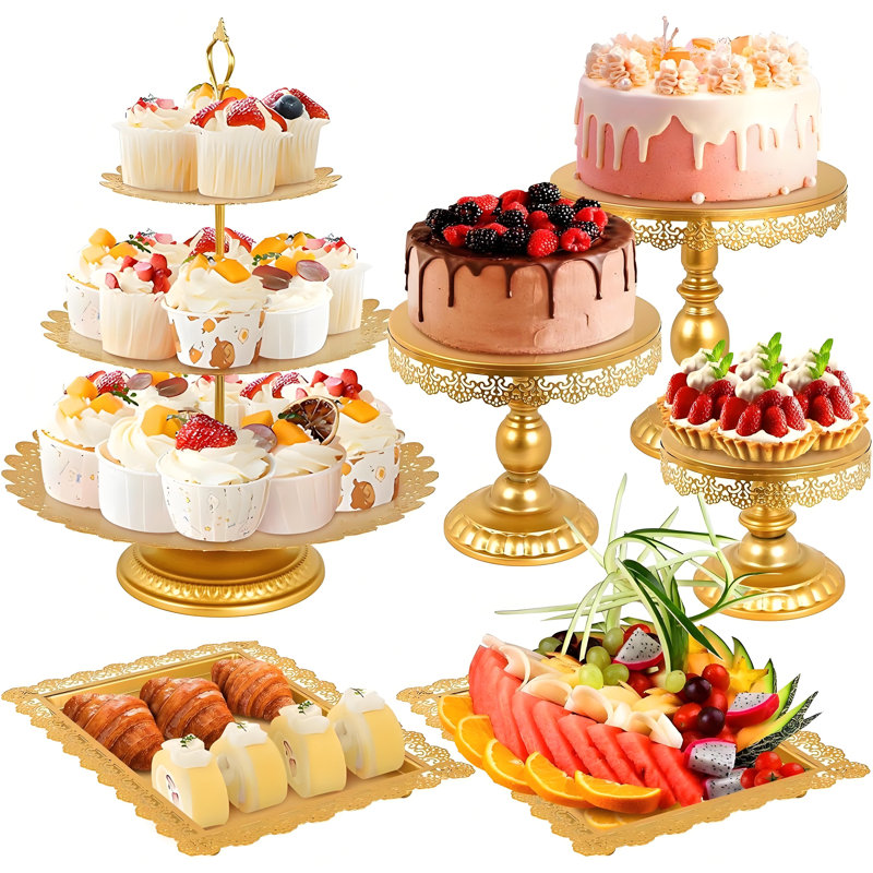 Présentoir à gâteaux en fer doré à 6 niveaux Golden