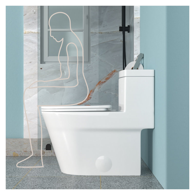 Toilette monobloc en céramique, entraxe de 30,5 cm, double chasse d'eau de 4,7/5,4 L avec abattant à fermeture ralentie et capacité de filtration de 800 g.
