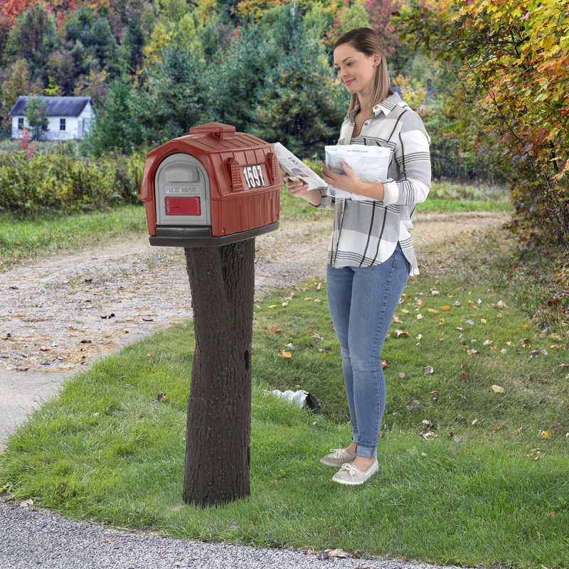 Rustic Home Post Mounted Mailbox, Burnt Red 