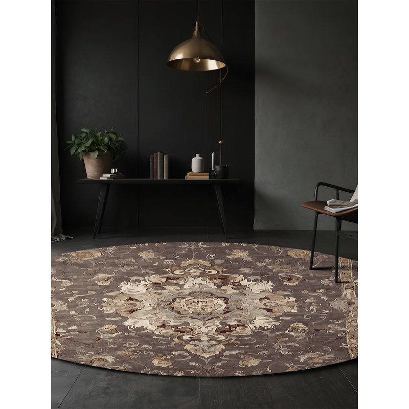 Tapis brun lavable à la machine, Rond 7 pi