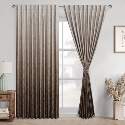 2 Panels Back Tab Ombre Room Darkening for Bedroom - Damask Design Thermal Insulted Window Drapes with Tiebacks Light Blocking Curtains for Living Room
