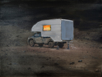Warm Camper Night Oil Painting Print, Size, Format, Frame Color