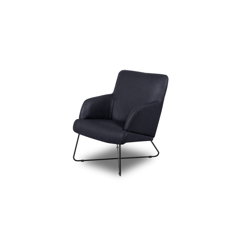 Averie Genuine Leather Designer Armchair, Black/Blue