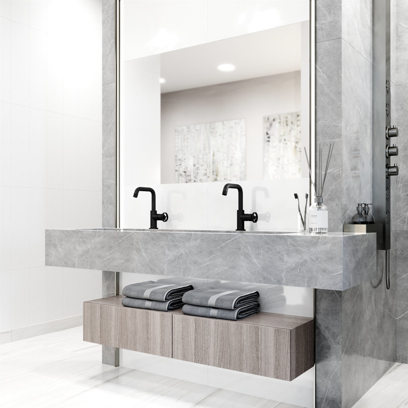 Robinet pour salle de bain à un trou à poignée simple H 9 po Cass, Noir mat